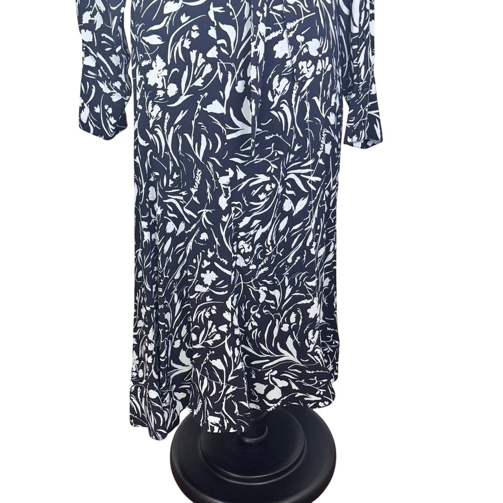New Proenza Schouler Crepe De Chine Black White Floral Wrap Midi Dress Sz 6 - Picture 6 of 16